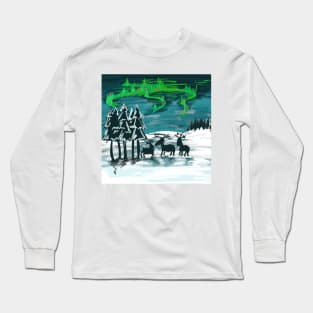 Northern lights reindeer Long Sleeve T-Shirt